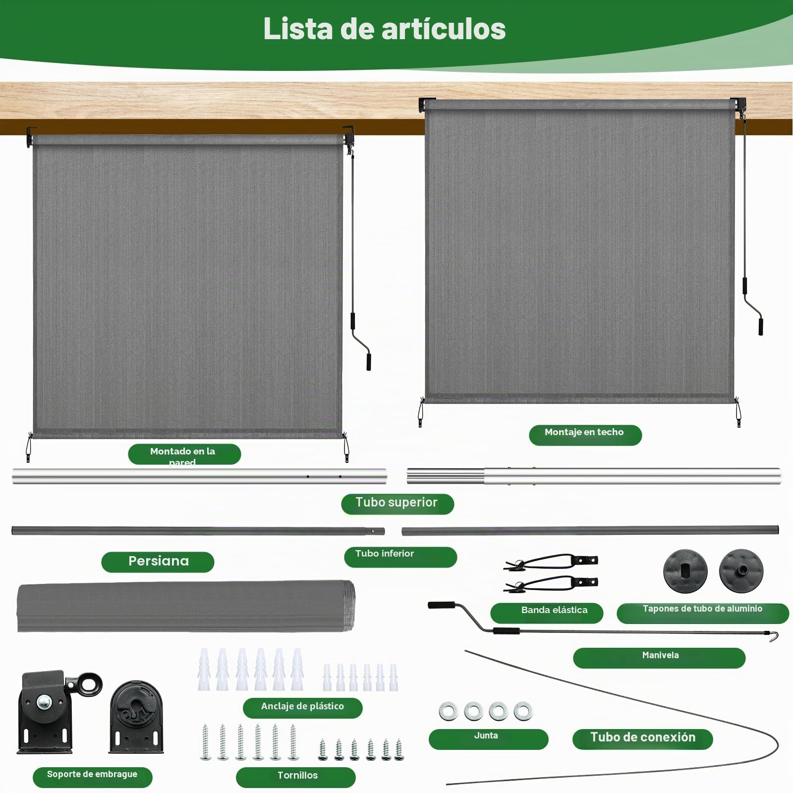 LIFERUN Toldo Vertical 240x180 cm, HDPE Toldo Enrollable a Mano, 2 PCS