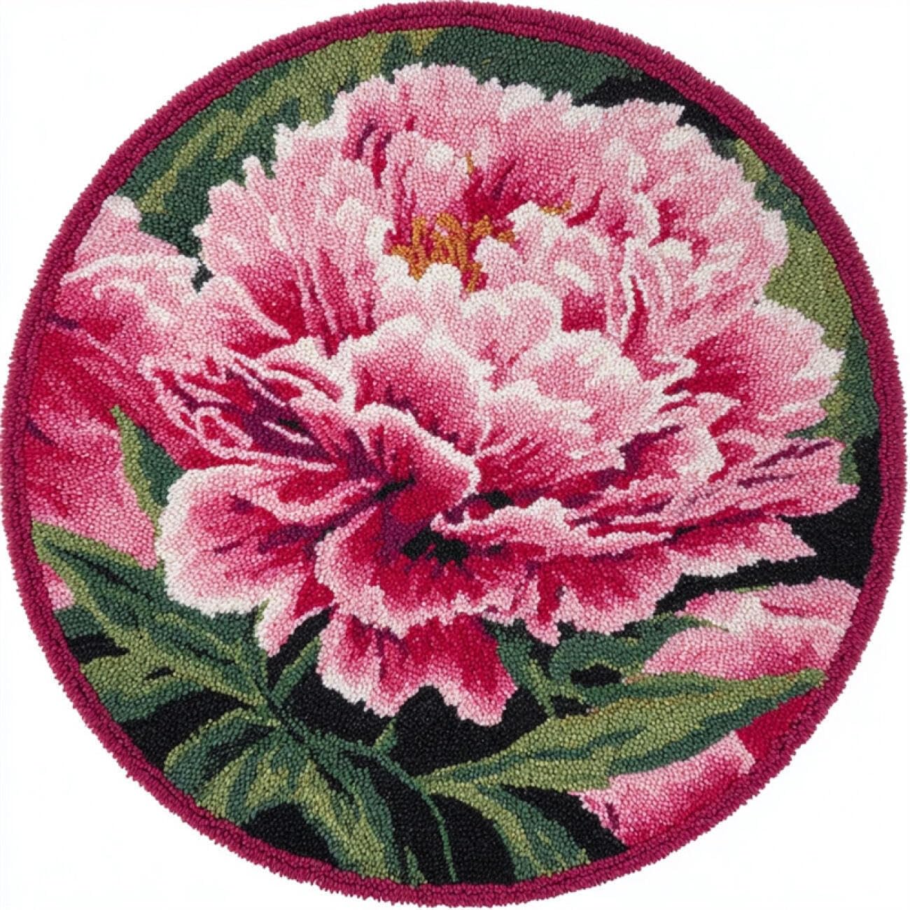Kitquiver Rug Latch Hook Craft Kits Pink Peony 50x50cm