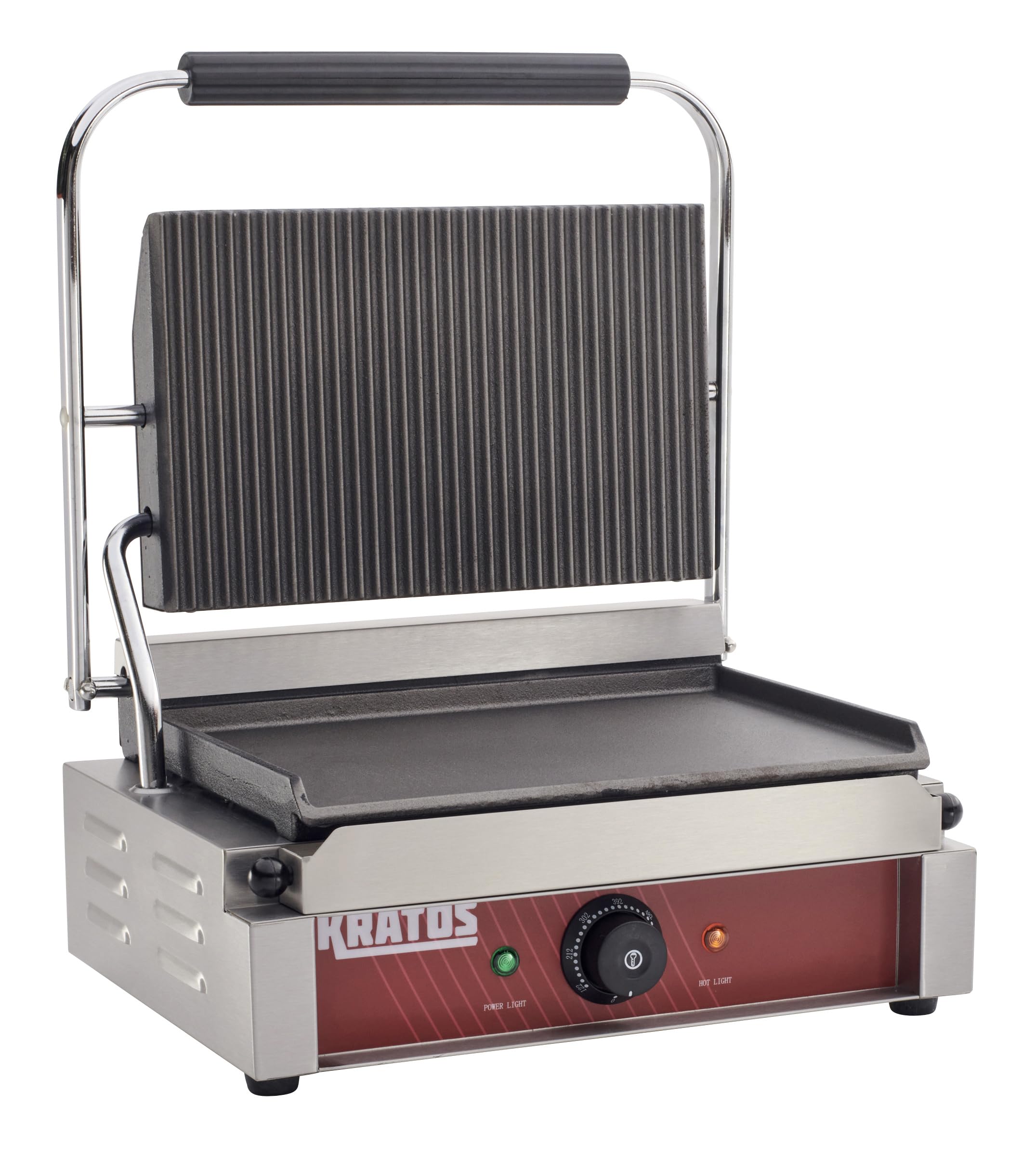 Kratos Commercial Electric Panini Sandwich Grill with Grooved Top and Smooth Bottom Plates, 14" x 9" Cooking Surface, Commercial Countertop Panini Press, 120V, 1750W (29Y-022)