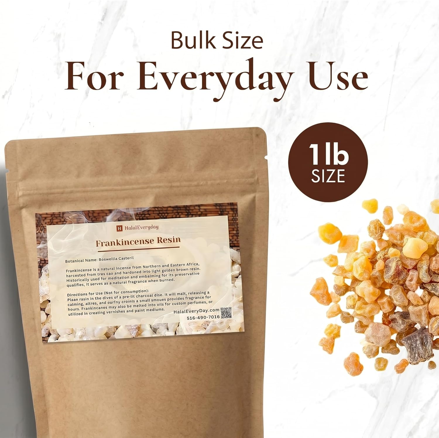 HalalEveryDay Frankincense Resin Tears from Ethiopia Gum Olbinum Boswelia Serrata, 16 oz / 1 lb Bag, Resin for Home Fragrance, Bakhoor and Incense Use