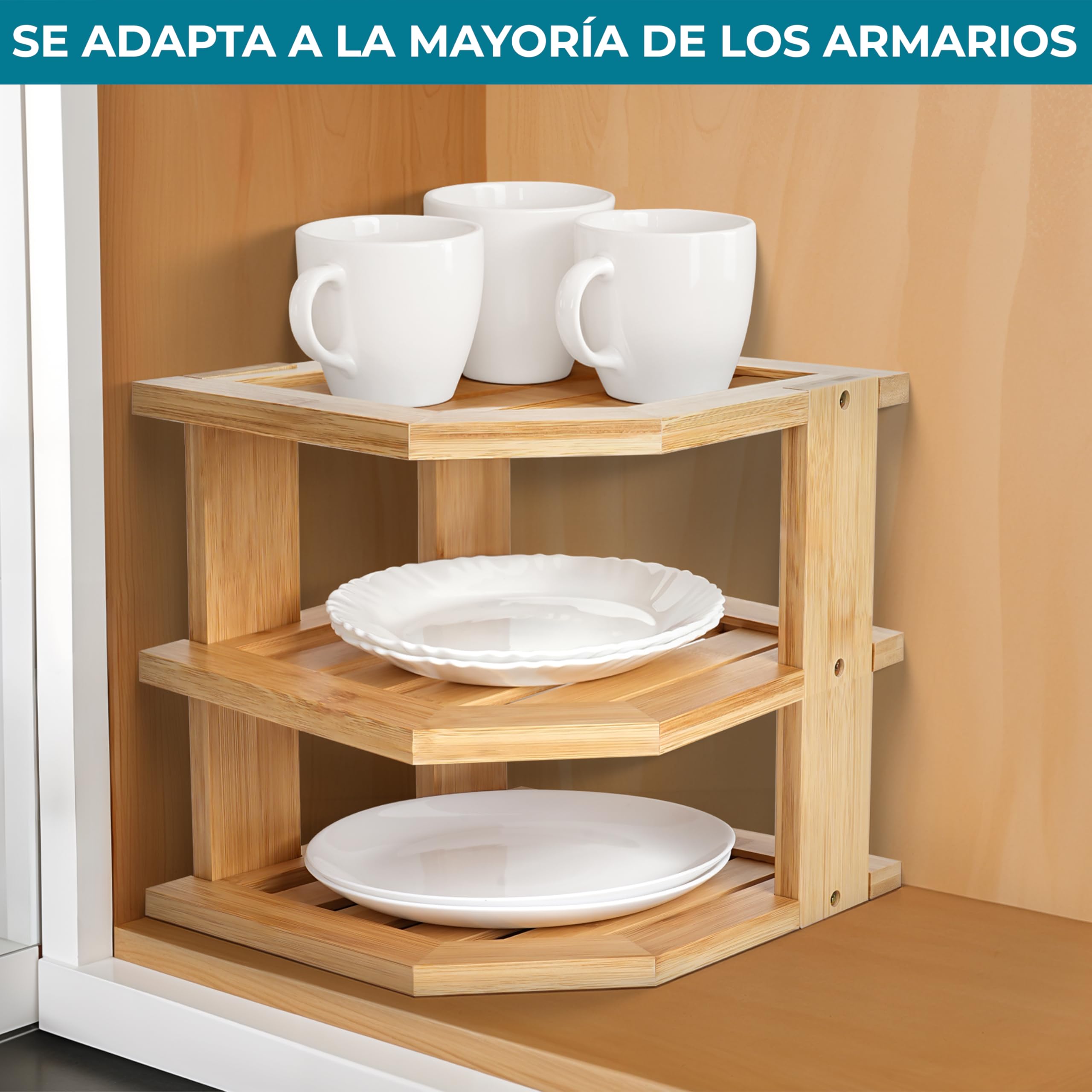 Winter Shore Estante Esquinero Organizador Platos de Encimera - Ahorro de Espacio en el Armario de la Cocina - Organizador Armario Cocina Esquinero Elegante y Pequeño - Estante para Especias