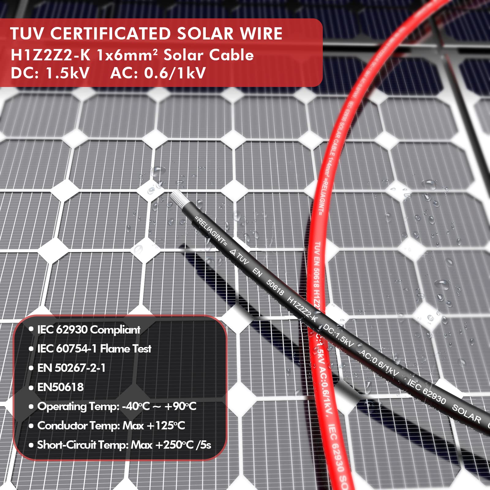Solarkabel Set 20m – Wetterfeste Verlängerung mit Verzinntem Kupferkabelverbinder Gegen Rost und Oxidation – 9 AWG (6 mm2) Mc4 Kabel – 1.500 V Vorgecrimpter Solarkabeldraht