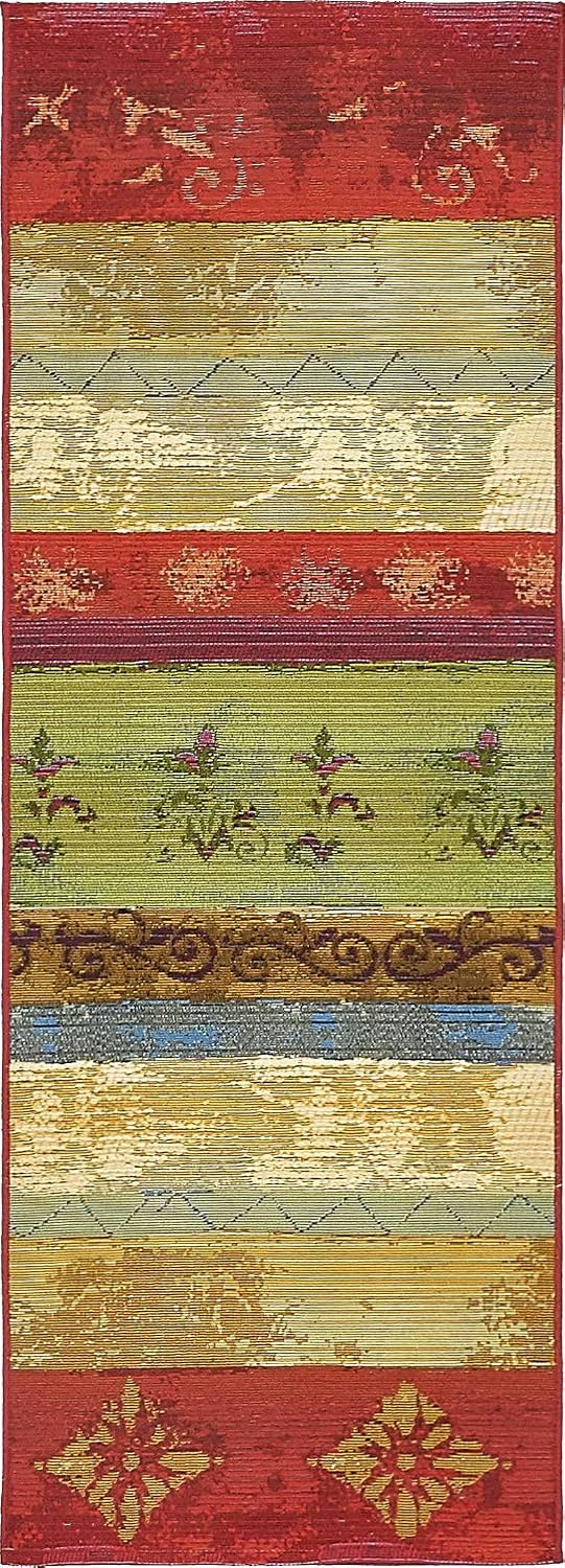 Unique Loom Outdoor Modern Collection Area Rug - Traditional (2' x 6' Runner, Multi/ Gold)