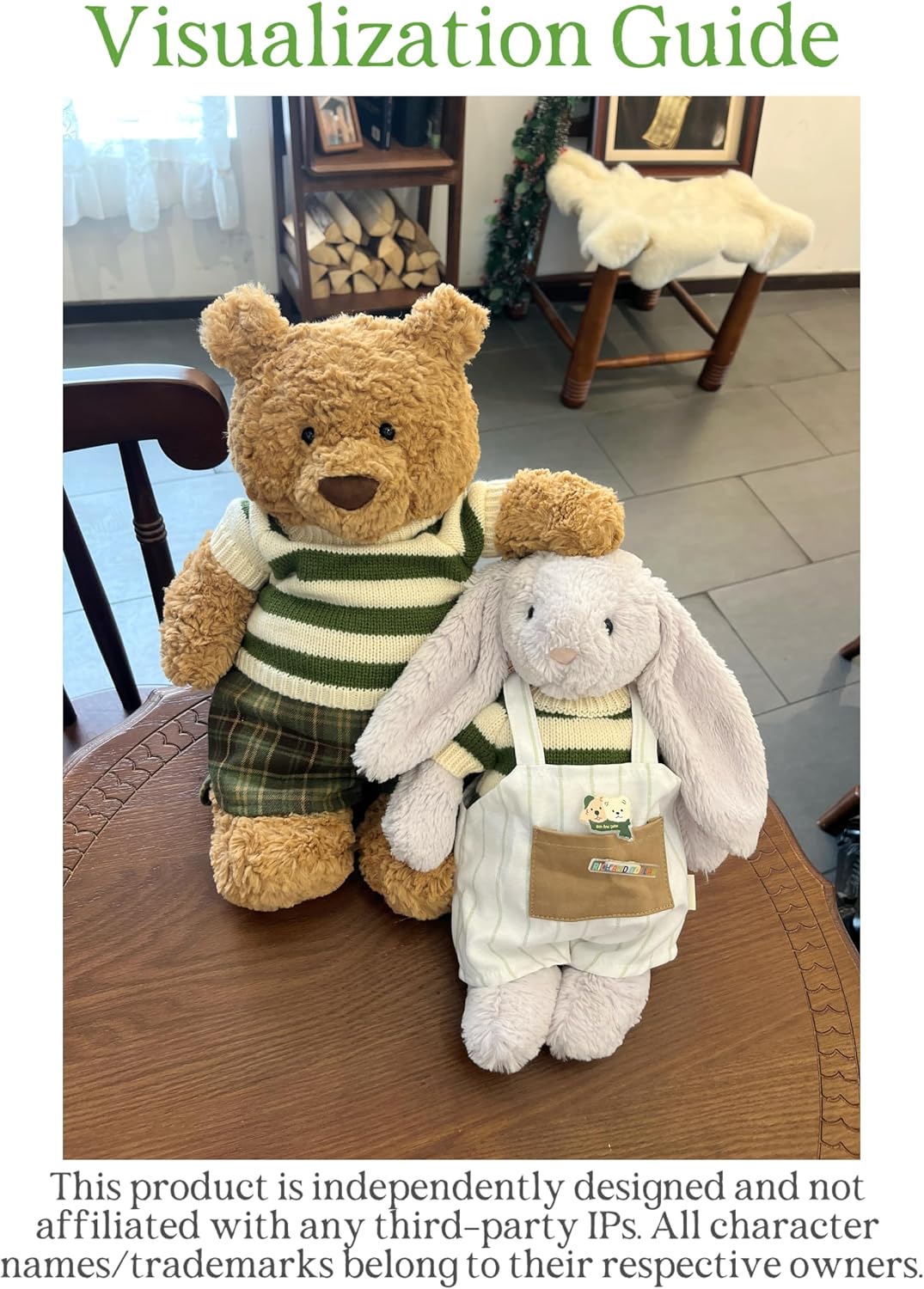 14-16''/36cm Stuffed Animals Doll Clothes Knit Sweater & Checkered Shorts Set for Teddybear/bumbly Bear and Bashful Bunny（NO Doll