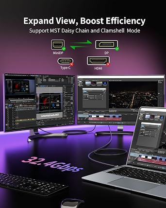Silkland 8K Mini DisplayPort to DisplayPort 1.4 Cable, [8K@60Hz, 4K@144Hz, 2K@240Hz],6FT and 3.3FT