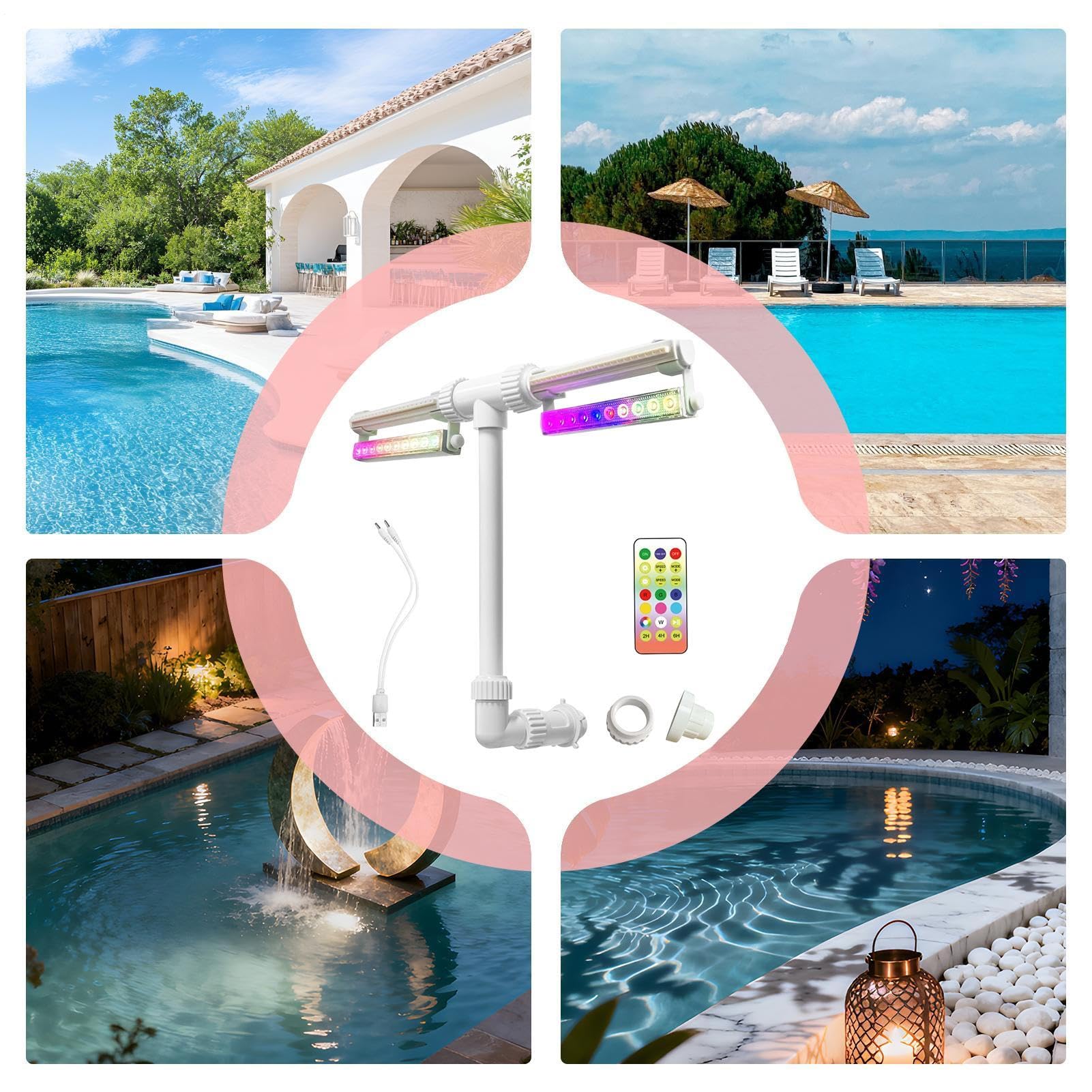 Generico Fontana Galleggiante per Piscina Telecomando Impermeabile | Fontana a Cascata con Spruzzo d'Acqua per Decorazione Giardino Esterno, Spa, Festa Estiva