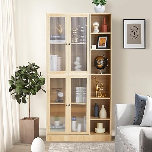 AVZEAR Armario de almacenamiento de cocina, armario de despensa de cocina independiente de 71 pulgadas de alto con puertas y estantes ajustables,