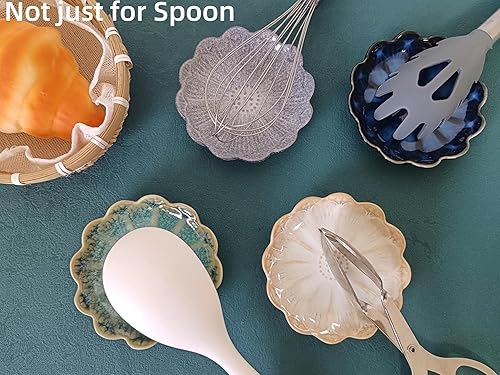 Miniatura 8 de Soporte de cuchara de cerámica para la parte superior de la estufa, soporte de cuchara de flores para encimera de cocina, soporte para cuchara de