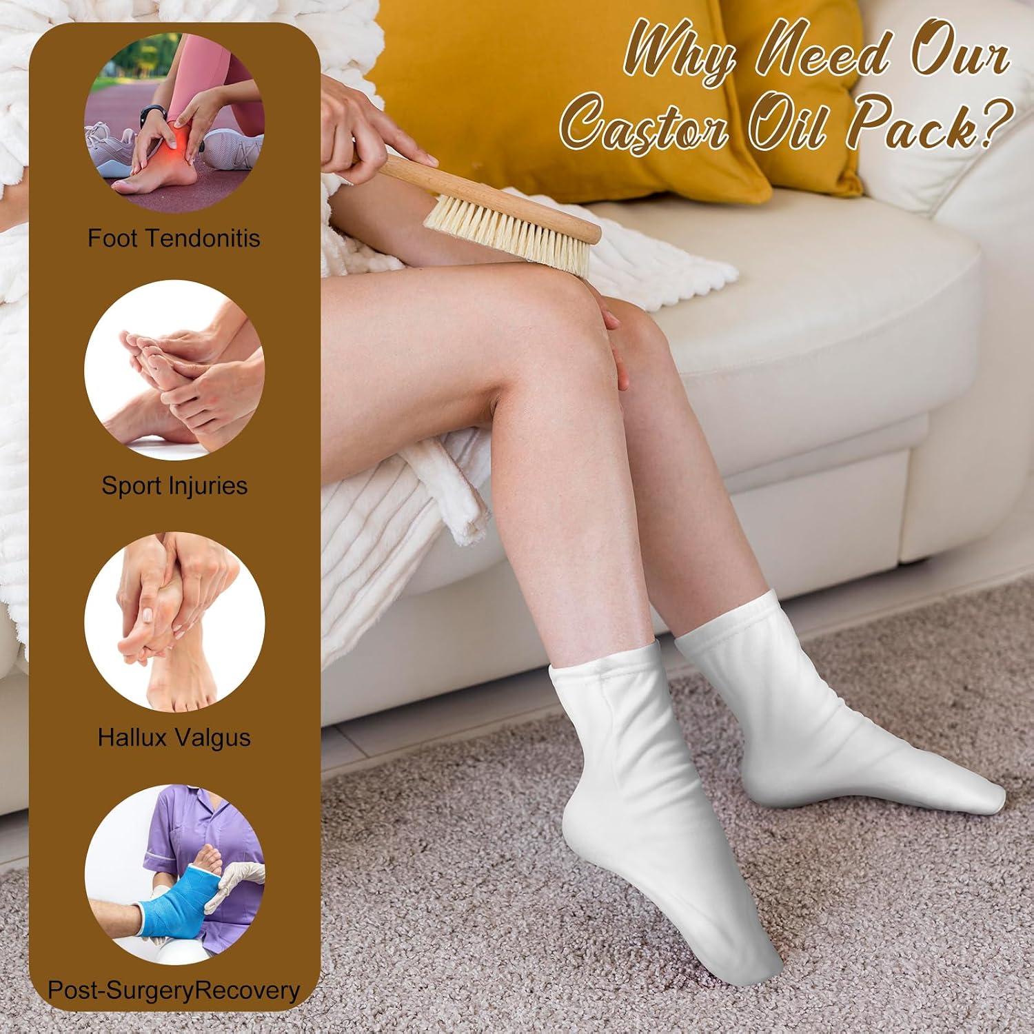 Castor Oil Pack Wrap for Feet, Organic Cotton Socks for Foot Arthritis, Tingling & Cracking Relief, Reusable Foot Ankles Wrap, White Support for Plantar Fasciitis