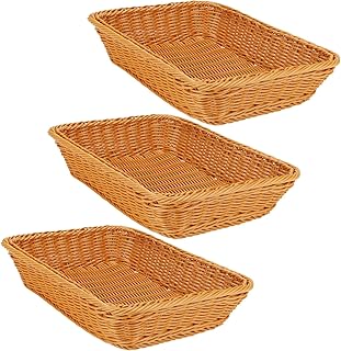 ZEONHAK 3 Pack 35x25x7cm Wicker Fruit Baskets, 13.7 x9.8x2.7 Inch Woven Tabletop Food Basket, Rectangular Wicker Bread Baskets for Vegetables, Fruits, Snacks