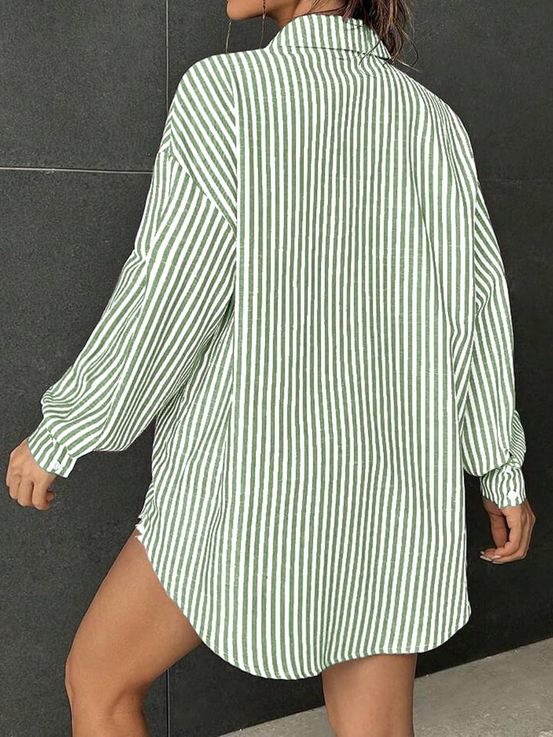 Besshopie Womens Button Down Shirts Stripe Long Sleeve Blouse Casual Work Office Shirt Oversize Tops - Image 5