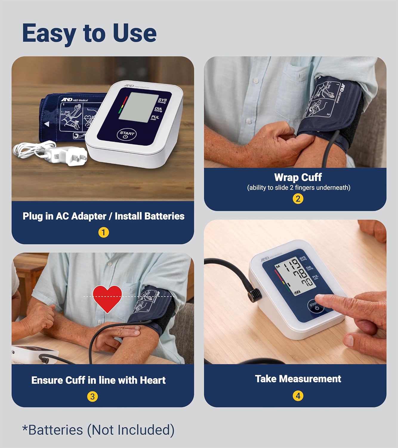 A&D Medical Blood Pressure Monitor for Home Use – UA-651SAC – Petite Upper Arm BP Machine – Small Cuff (6.3–9.4” / 16-24 cm) – Adults, Easy to Use, AC Adapter