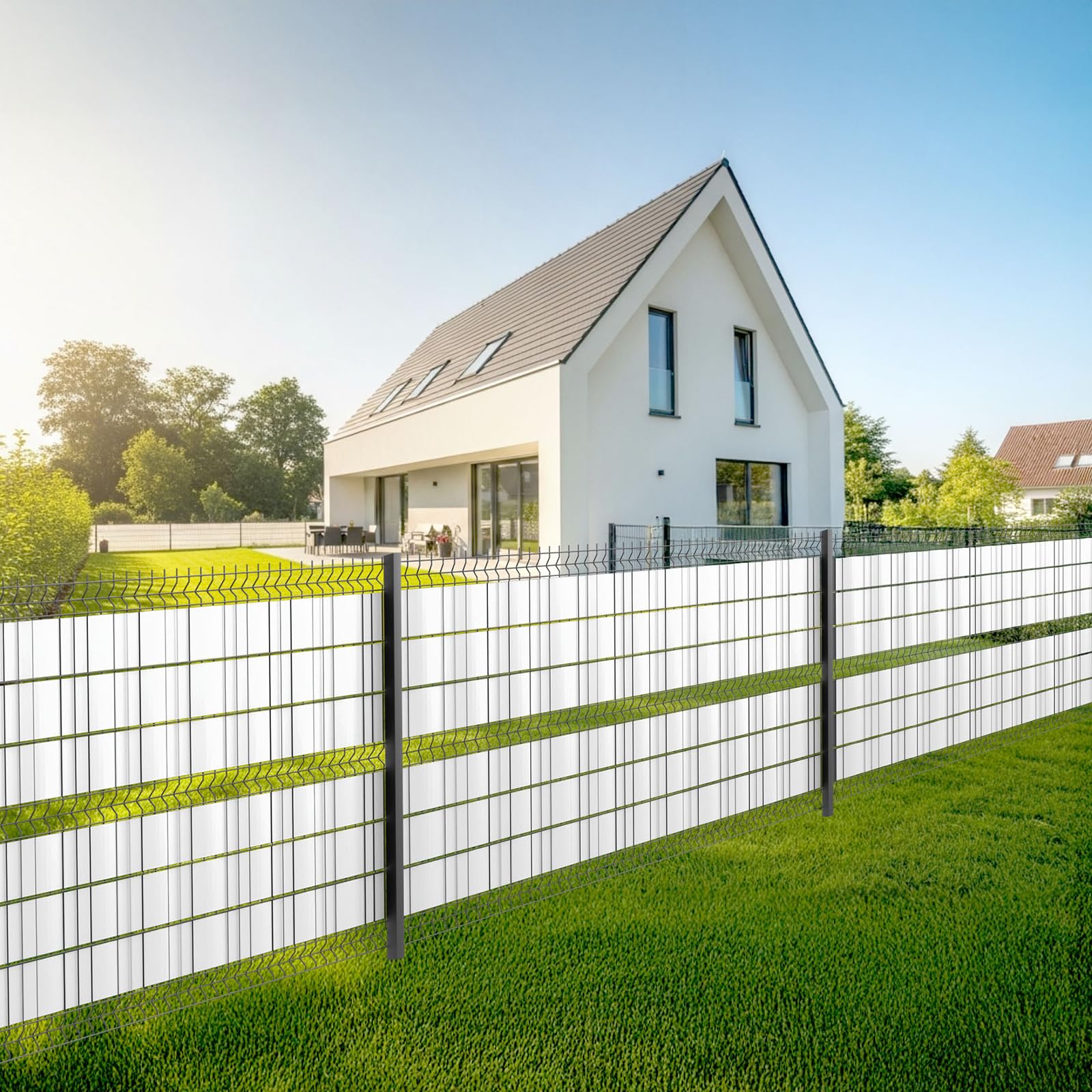 Sunnylaxx PVC Brise-Vue pour Clôture Double Barre 450g/m²- 50 m x 19 cm-Blanc, Brise-Vue de Clôture, Décoration de Jardin