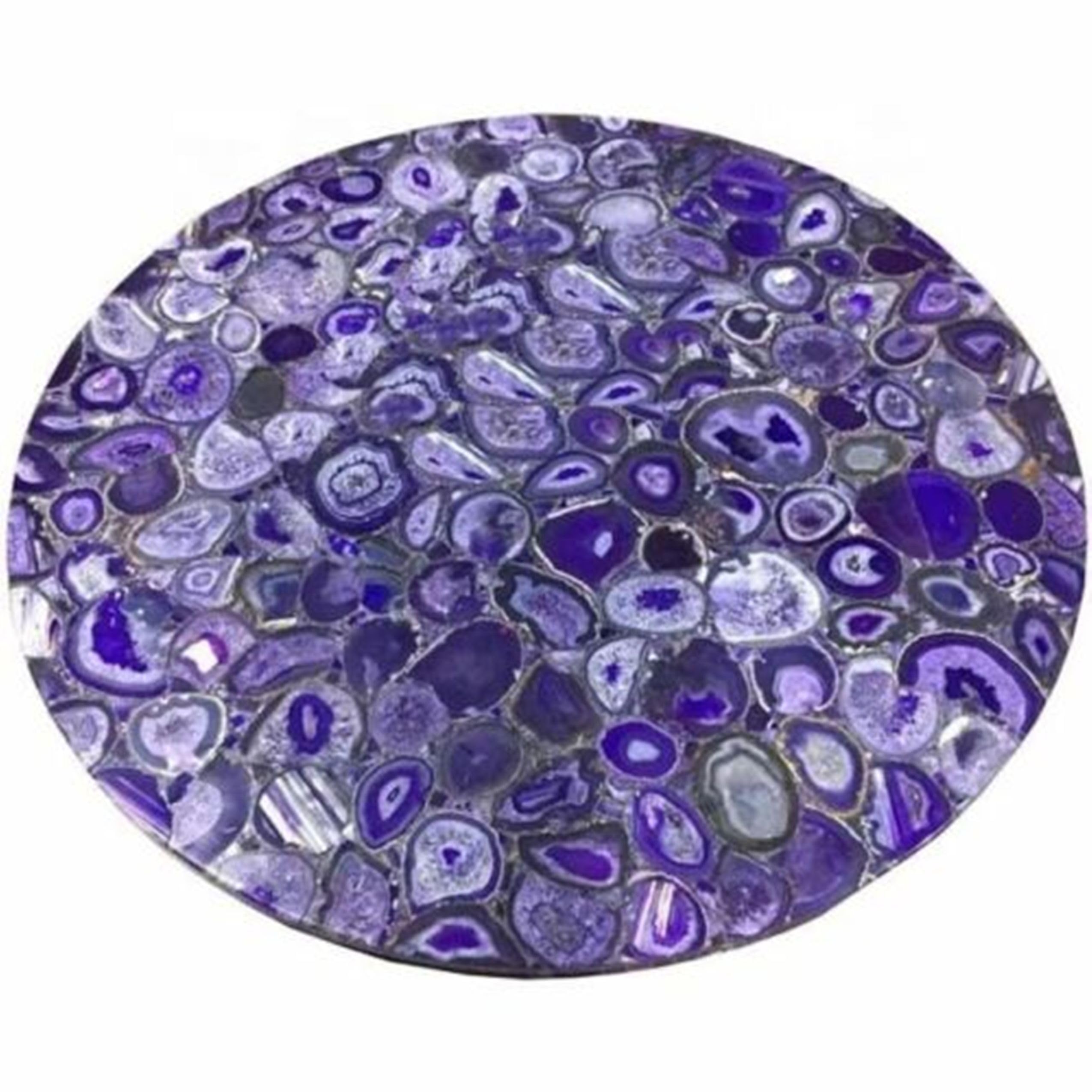 Table basse en agate violette plateau resine 40cm pour meuble de salon moderne
