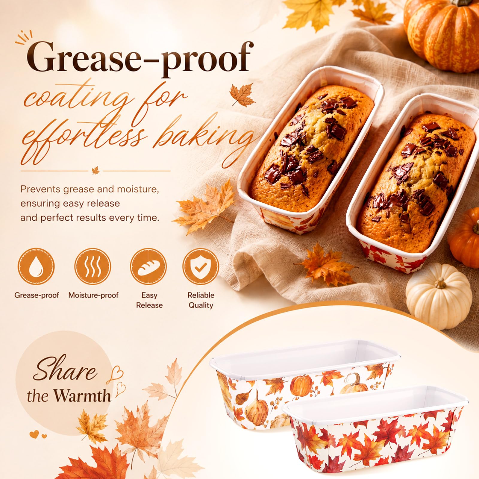 Honeydak Mini-Kastenformen, Einweg-Papier-Brottabletts mit Kunststofftüten und goldfarbenen Bindebändern, Erntedankfest, Brotbeutel für Herbst, Backen, Geschenkverpackung, Partyzubehör, 100 Sets