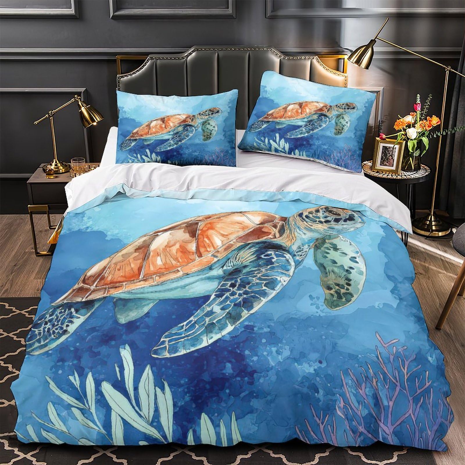 Housse de couette tortue marine pour chambre d'ado motif océan