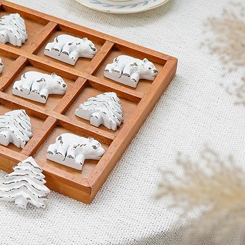 Miniatura 4 de NIKKY HOME Cabin Tic Tac Toe Tablero de juego de madera rústico decoración de mesa auxiliar lindo oso árbol decorativo de madera juego de viaje para