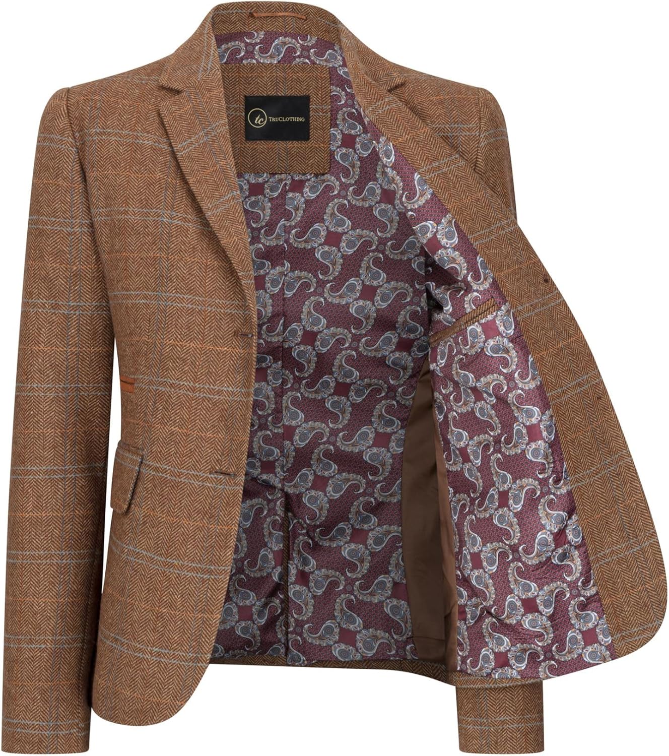 Women's Blazer Wool Blend Tweed Herringbone Checkered Tailored Fit Ladies Country Jacket