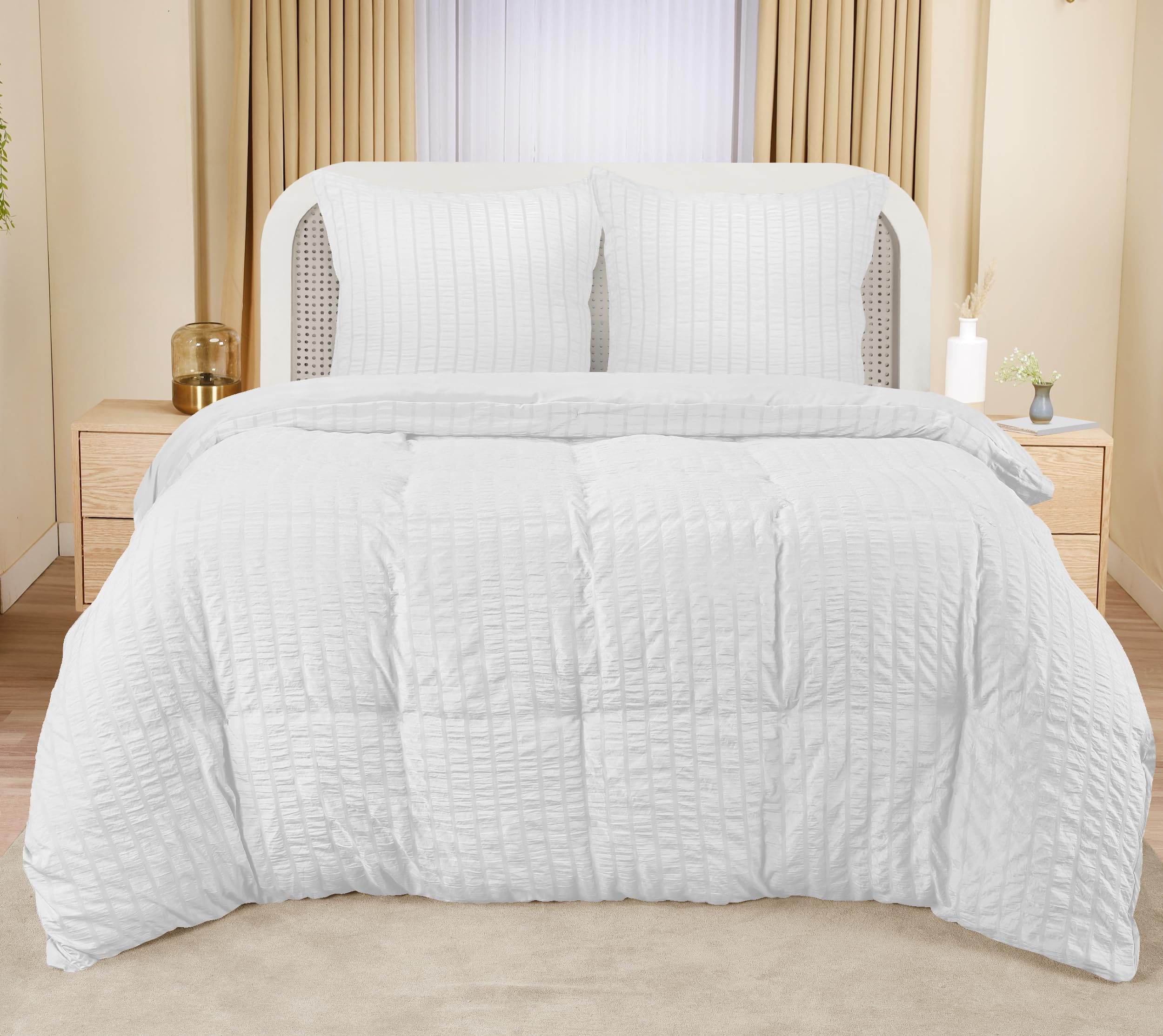 Utopia Bedding Seersucker Funda Nordica Cama 180 - Juego de Funda Nórdica de Microfibra Seersucker 240x260 cm y 2 Funda de Almohada 65x65 cm (Blanco)
