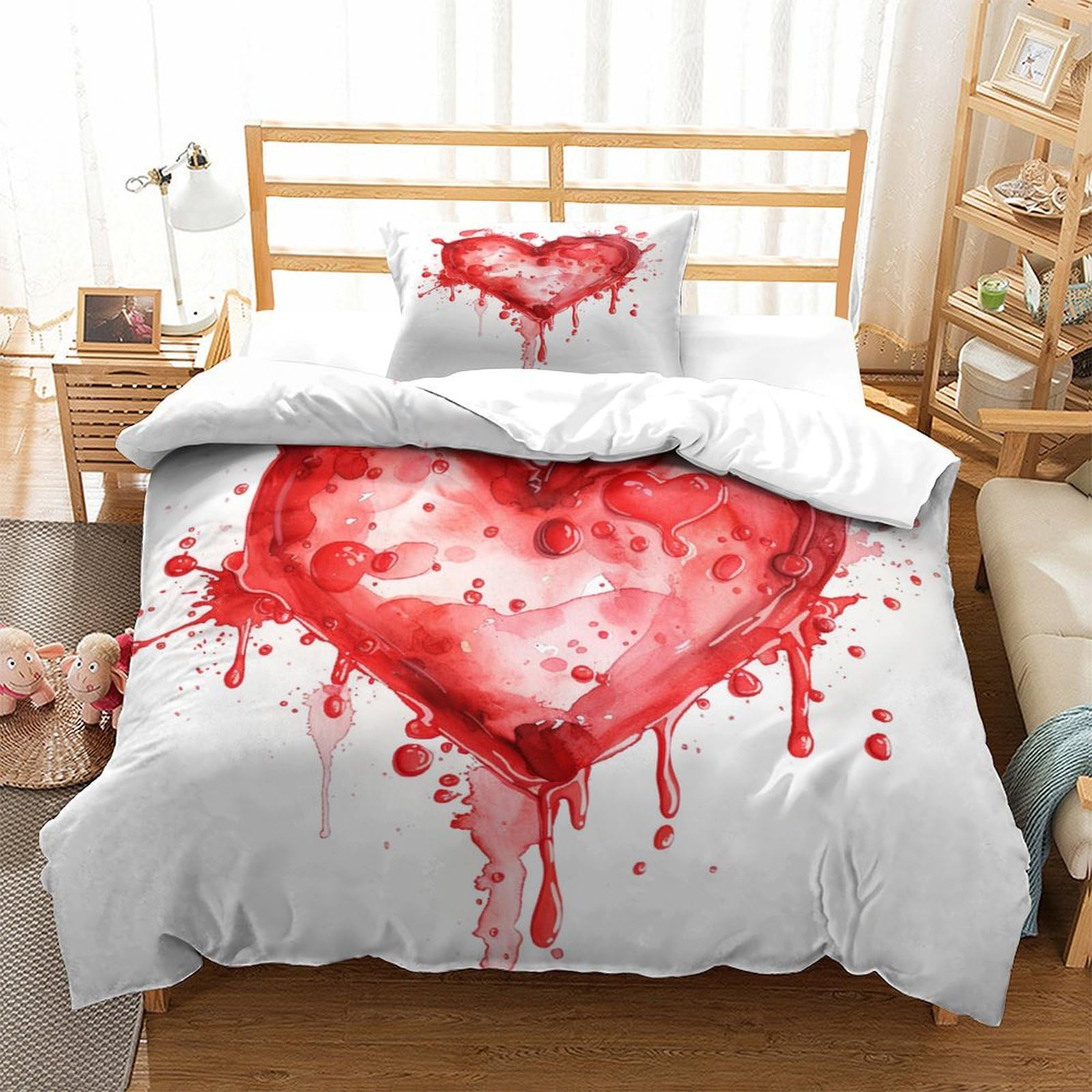 P1s9u7w5y Heart Splash Trendy Art 3D Printed Heart Duvet Cover Set 3Pcs Microfiber Heart Bedding Set Single（135X200cm）