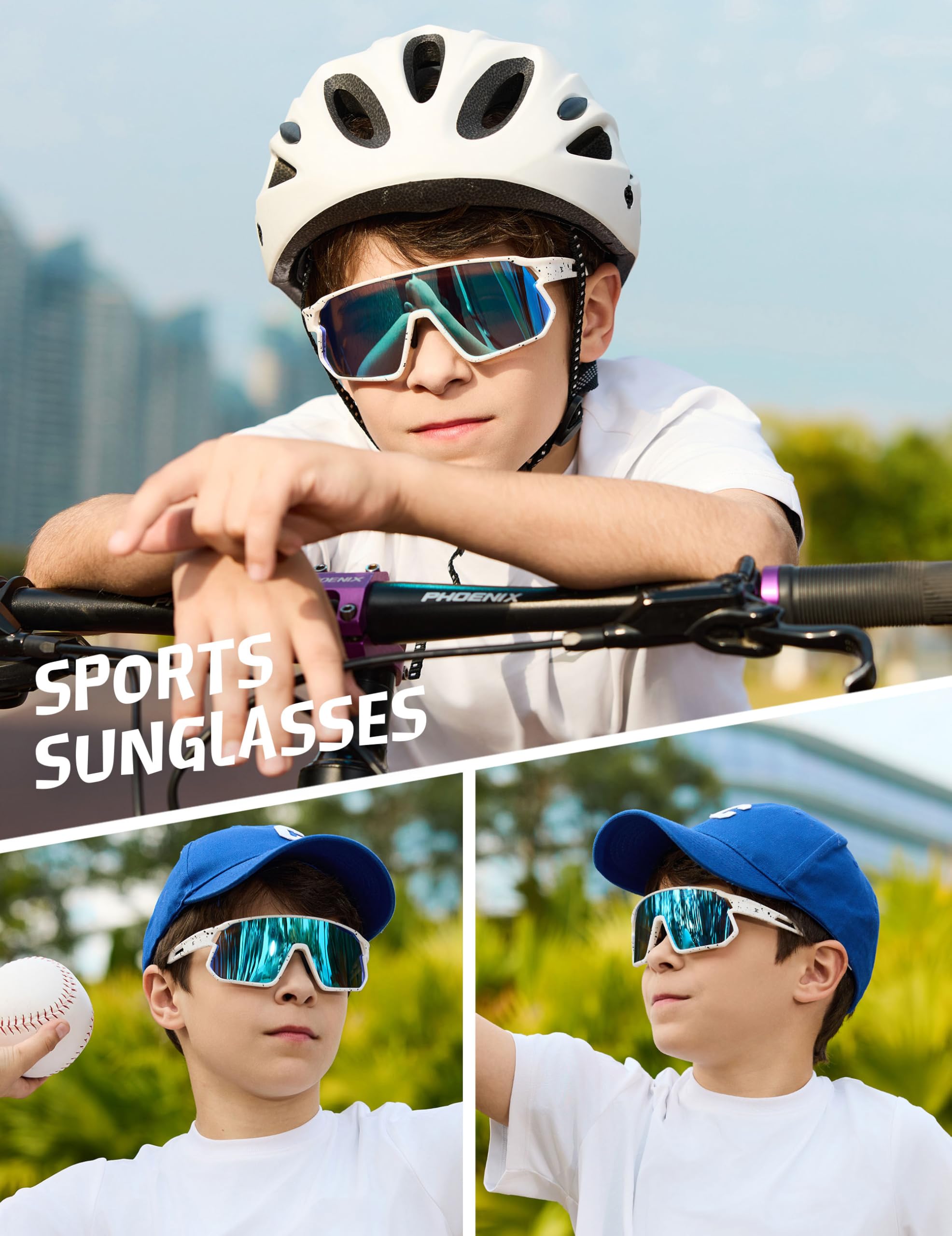 BIRCEN Gafas de sol de béisbol para niños y niñas, polarizadas, con protección UV, para ciclismo, de 5 a 12 años