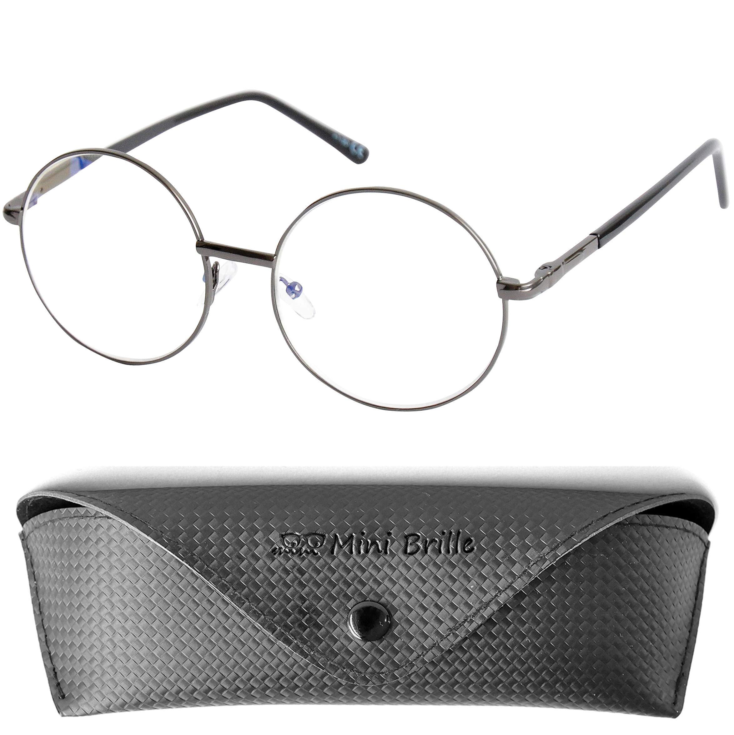 Mini Brille Gafas Redondas de Lectura con Filtro de Luz Azul, Funda incluye, Montura de Acero Inoxidable para Mujer