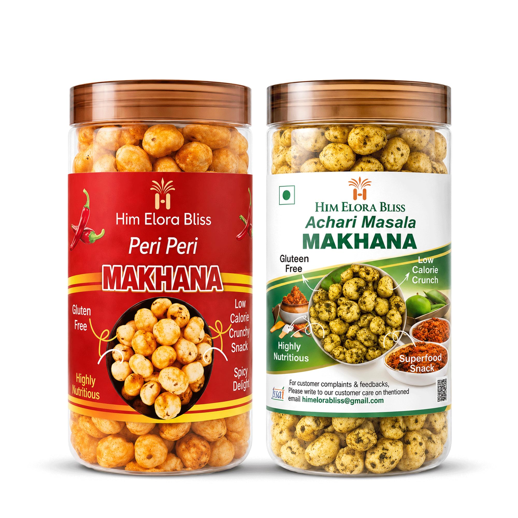Him Elora Bliss Makhana Peri Peri and Achari Masala, Gluten Free, Low Calorie Crunchy Snack, 120g, Pack of 2-image-41