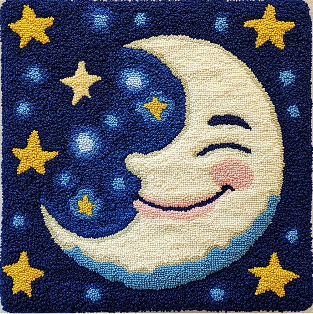 FWRTYCB Latch Hook Kits for Adults Moon and Stars Latch Hook Pillow Cushio