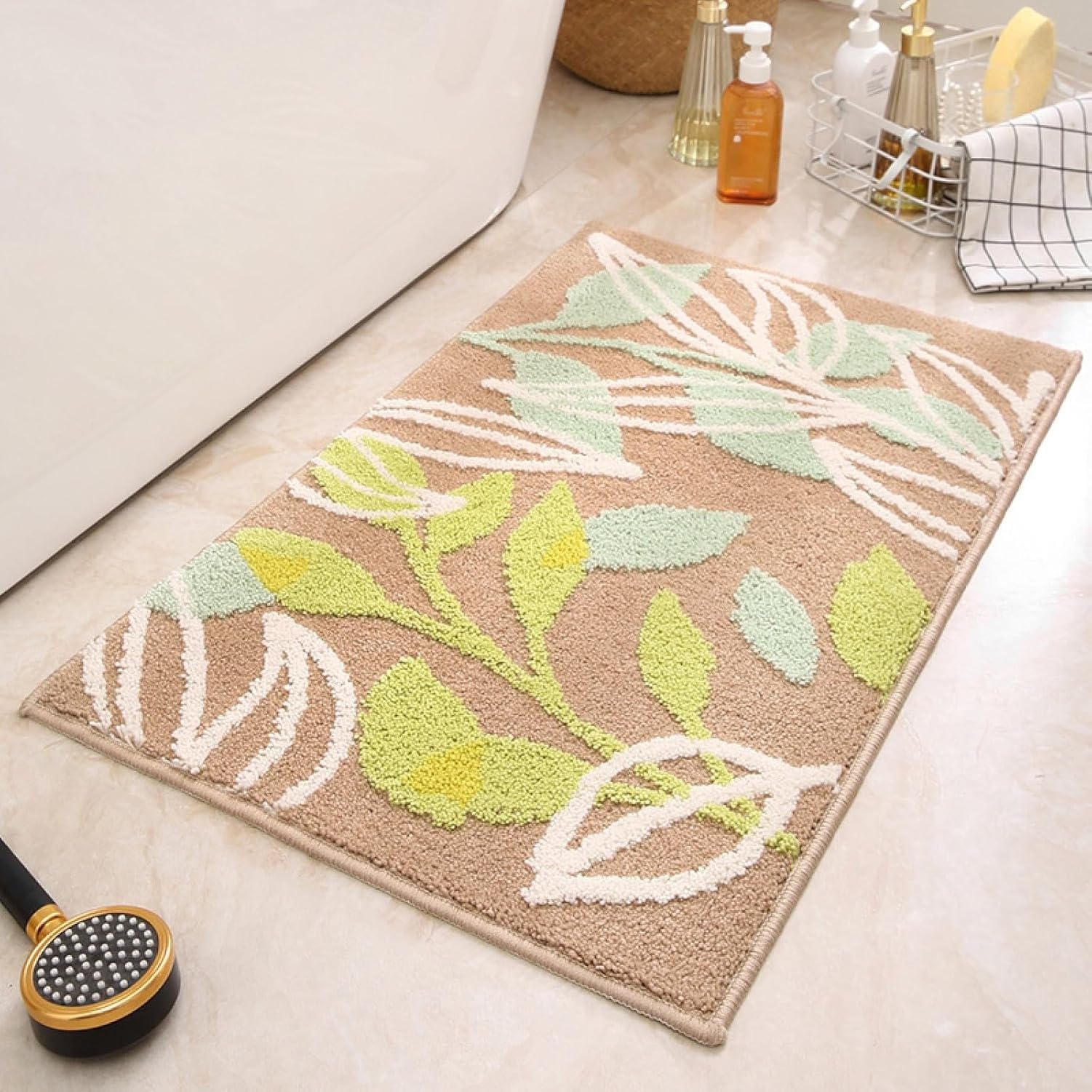 WOMGKDA White Leaves Bath Mats for Bathroom 50x80cm Super Absorbent Non Slip Flannel Bathroom Carpet with Anti-Slip Bottom for Tub Shower Room Floors, 40×60cm, 40×60cm