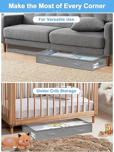 Miniatura 7 de punemi Contenedores de almacenamiento de 5 pulgadas de alto y bajo perfil debajo de la cama, sin estructura, tela suave con cremallera para ropa y