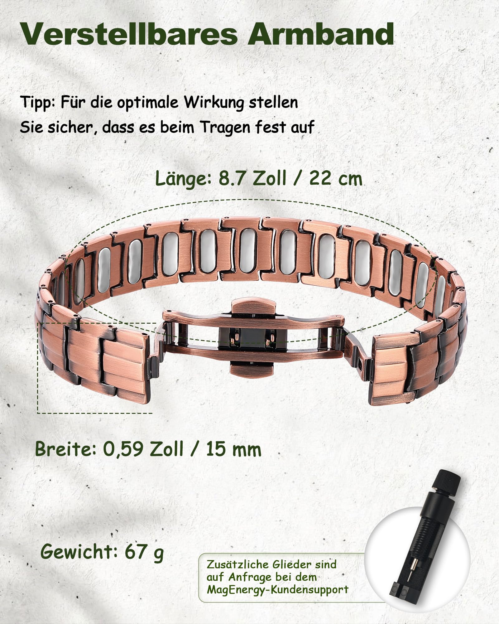 MagEnergy Bracelet magnétique en cuivre pour homme et femme - Réglable