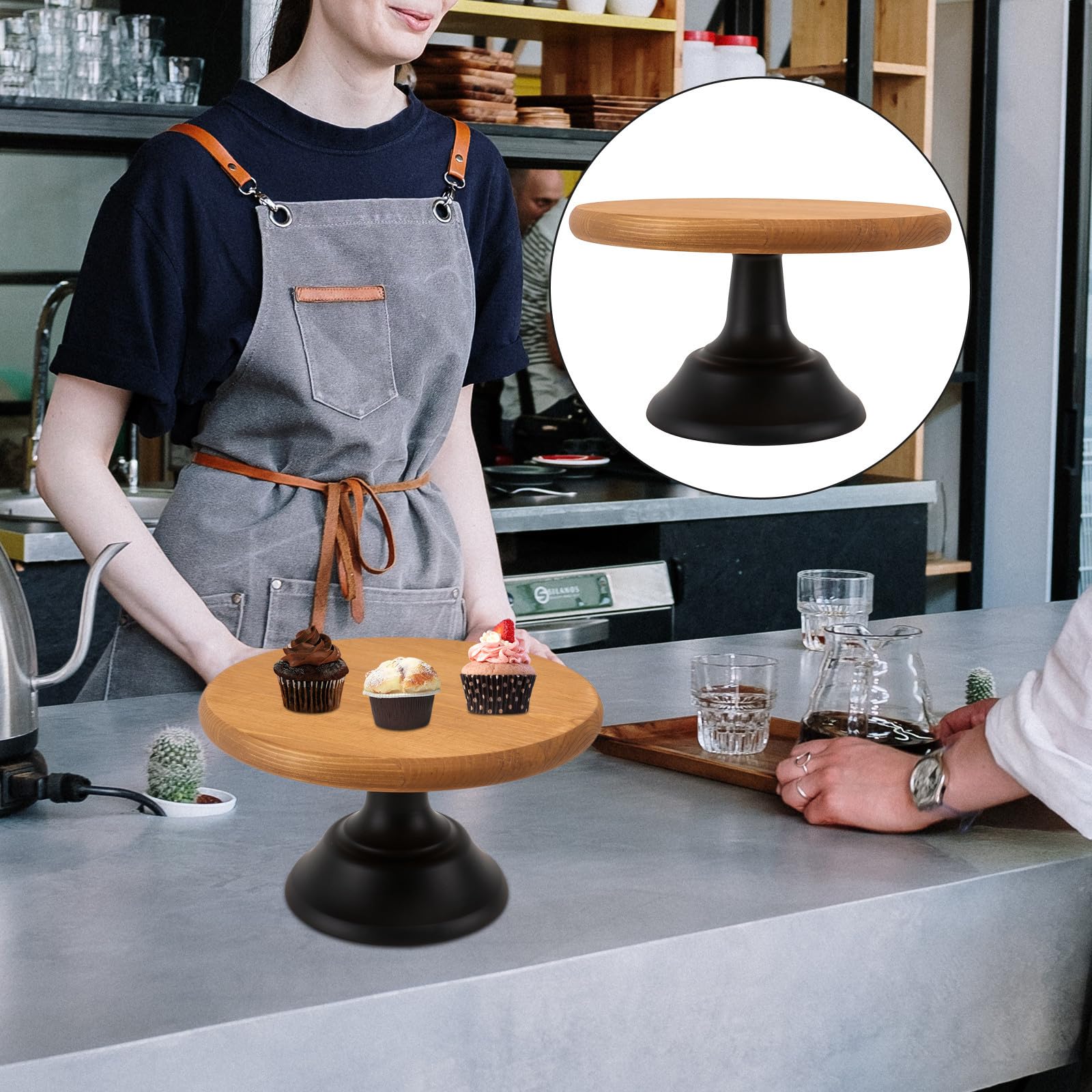 Porta Postres de Madera Marrón para Tartas, Decoración Moderna
