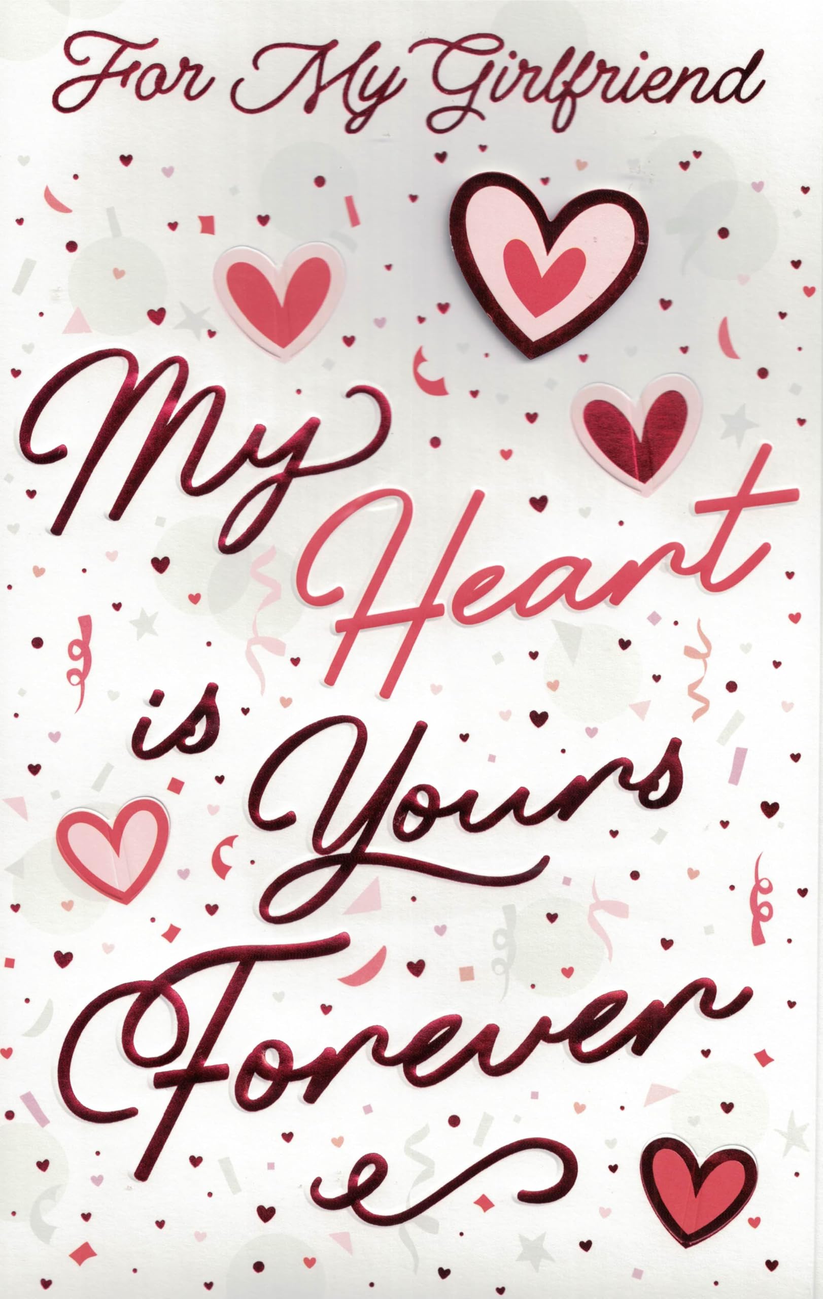 Romantic Valentine's Day Card for Girlfriend, Extra Large 30.5 x 20.3 cm, 8-Page Insert with Hearts Design
