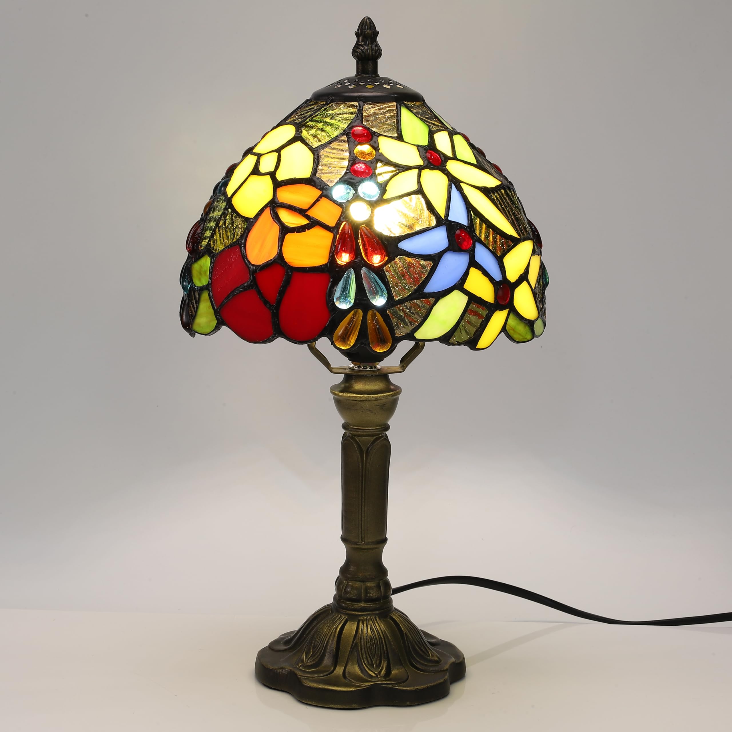 Lampada Tiffany da Tavolo con Paralume in Vetro Colorato per Soggiorno, Camera da Letto, Studio e Tavolino da Caffè