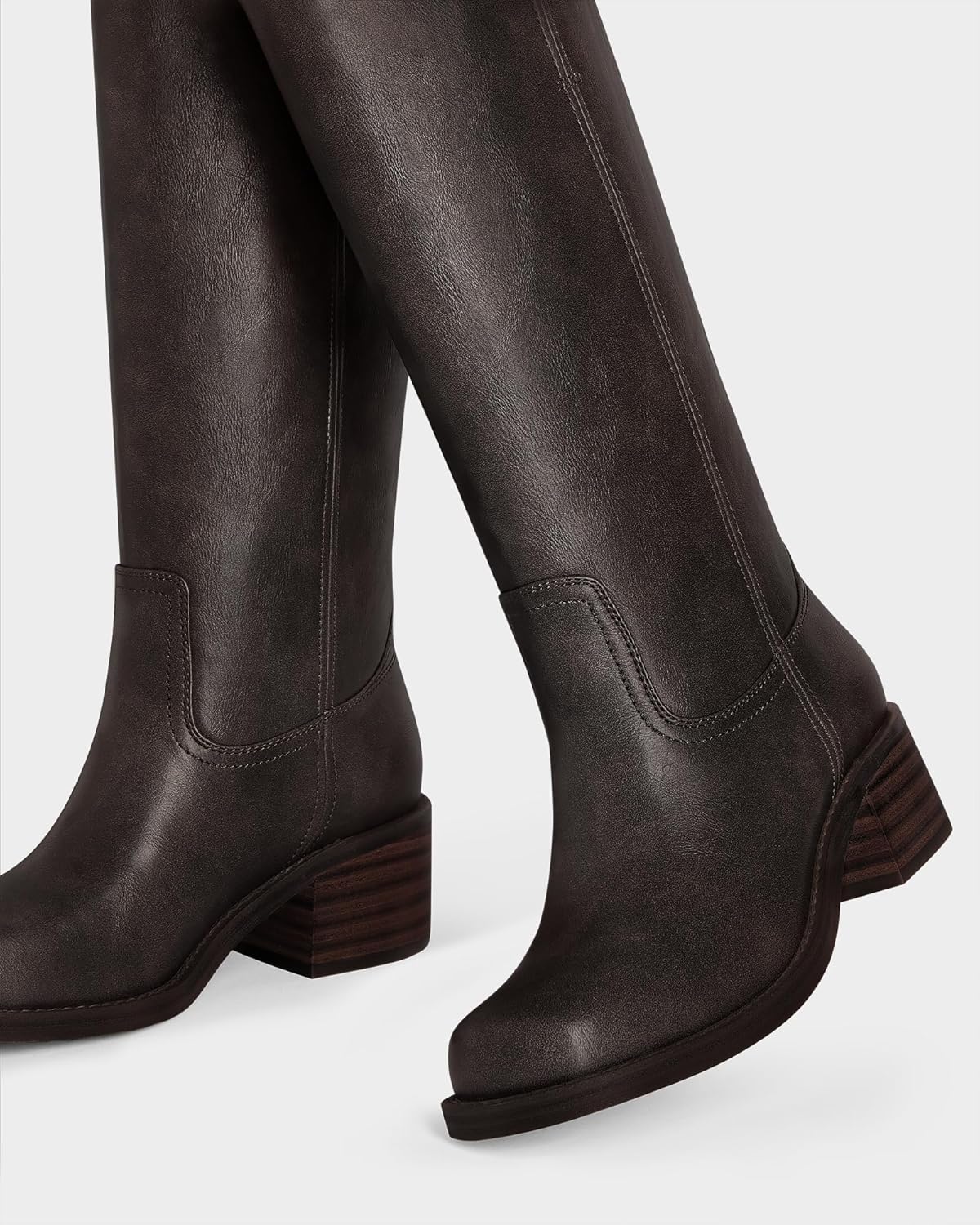 MUCCCUTE Campus Knee High Boots for Women Wide Calf Square Toe Chunky Block Low Heel Tall Long Boots Pull On - Image 7