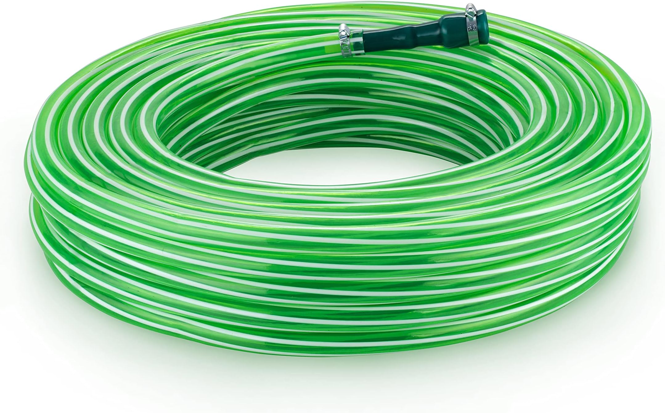 Garbnoire 0.75 Inch PVC Green Striped Pipe| Lightweight, Durable & Flexible| Accessories Hose Connector & Clamps| Watering Garden, Cleaning| Outdoor-Indoor Use (10 Meter (32.8 ft))