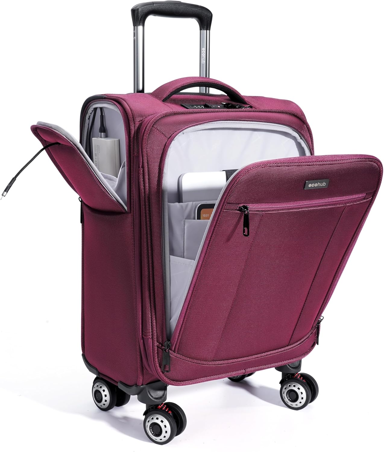 ECOHUB Carry On Luggage Airline Approved, 20 Inch Softside Carry On Suitcase with Spring Shock-Absorbing Spinner Wheels, Lightweight Travel Luggage with TSA Lock, 22x14x9 Carry-On Bag