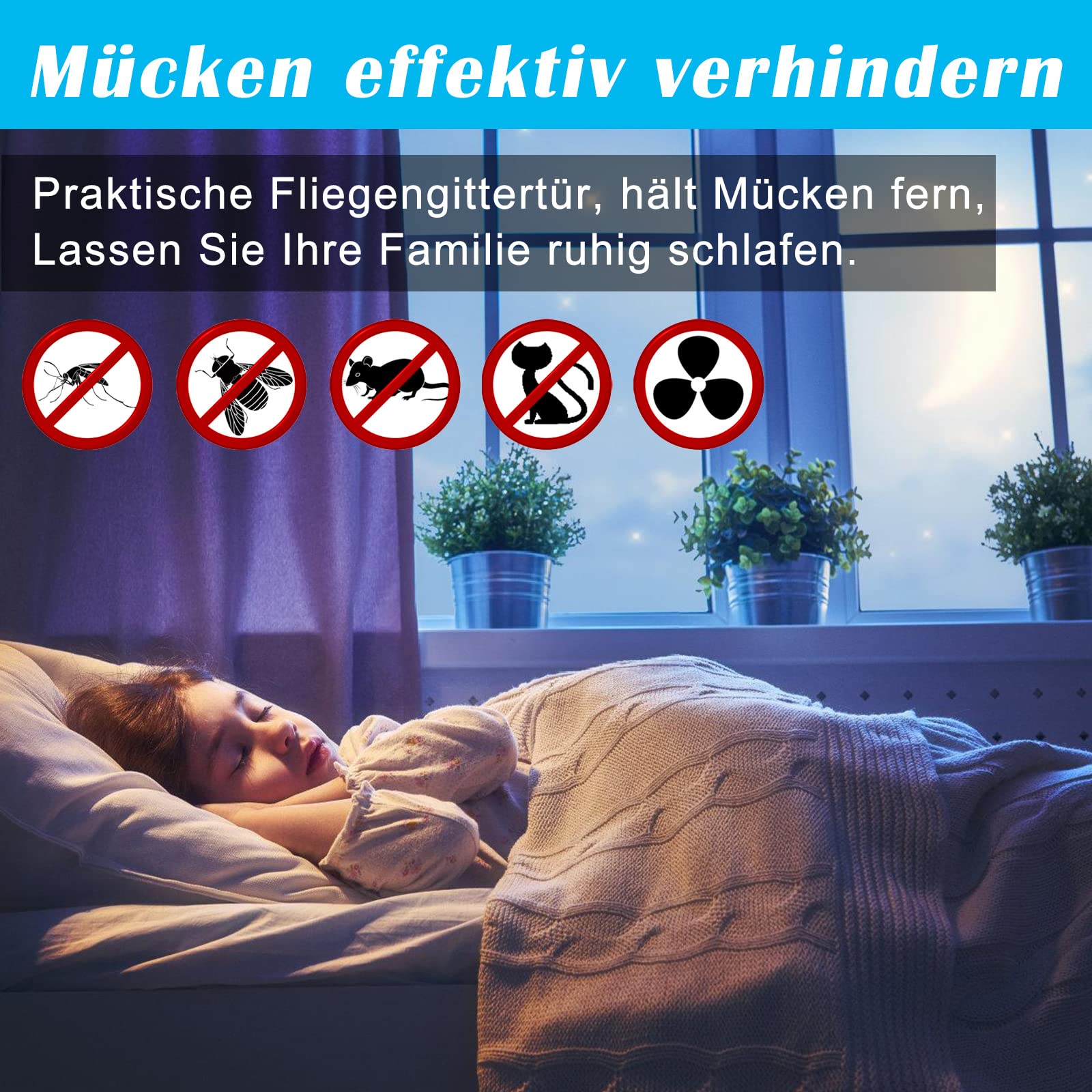 Fiqops Moskitiera na drzwi 120 x 240 cm, z aluminiową ramą, do salonu, na balkon