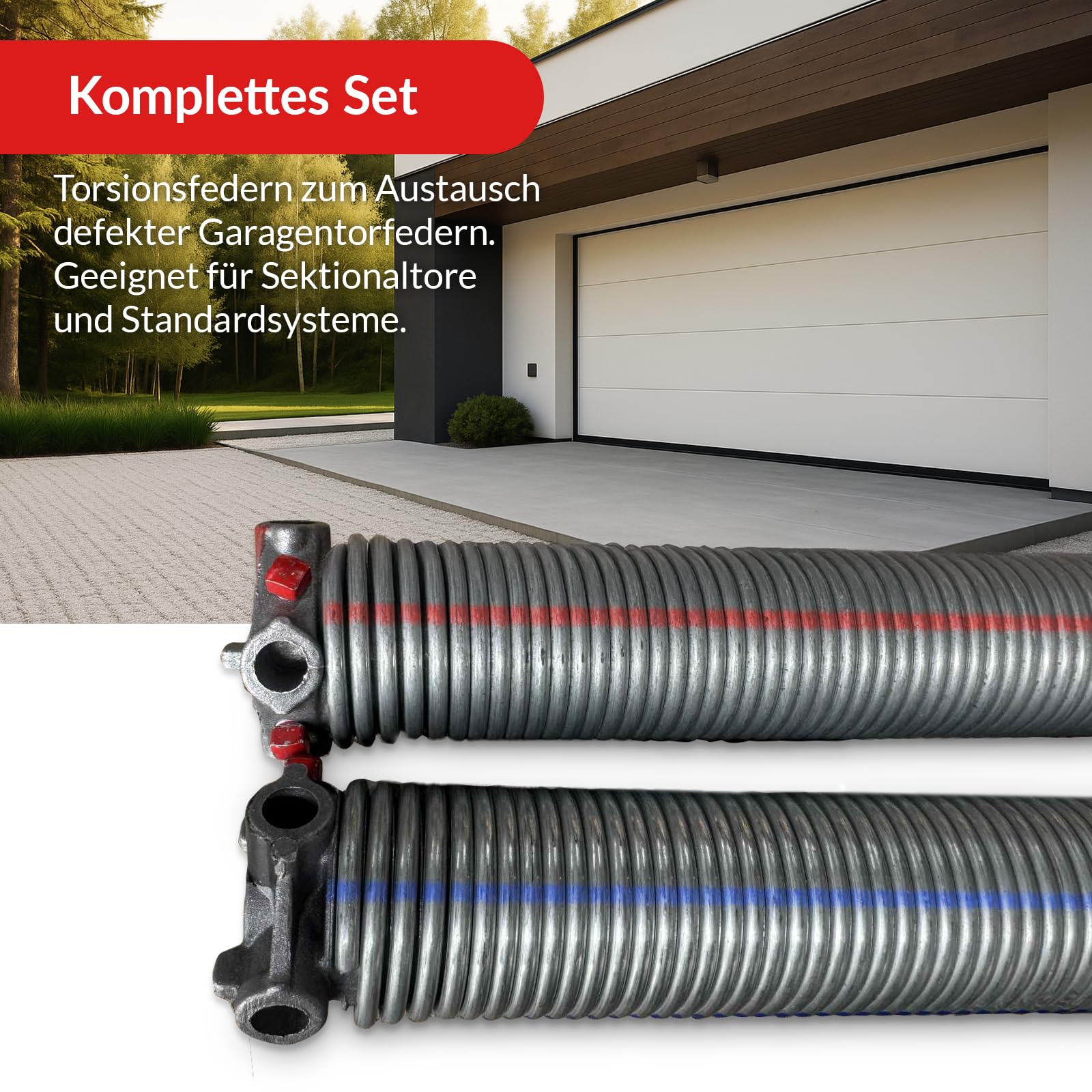 KASTOM Garagentor Torsionsfedern Set SPRINGSERVICE verzinkt 1 Paar Federn links rechts – Ersatzfedern Torfeder Satz + Zubehör – Größen 51 5,0–6,5 mm für Sektionaltor
