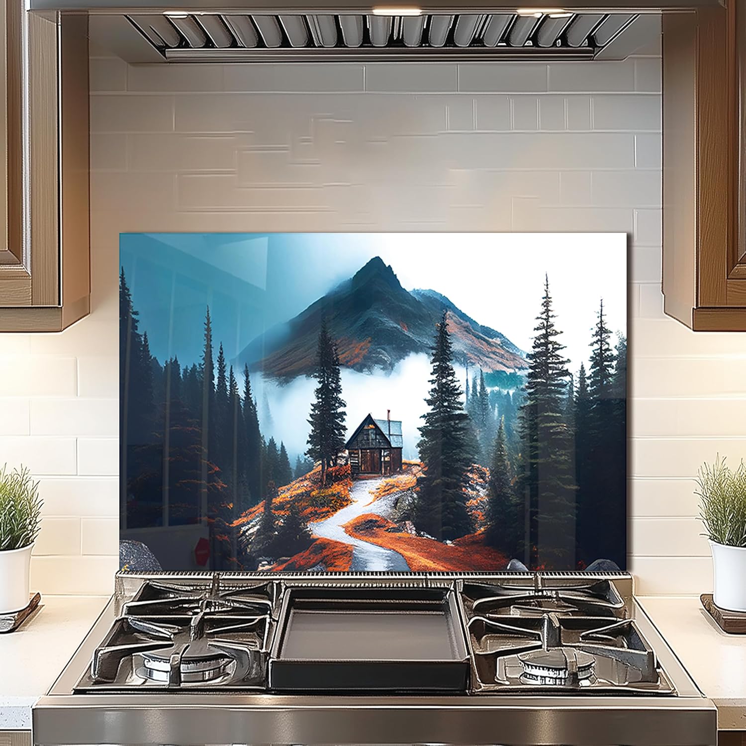 DAIFURONGE Tempered Glass Backsplash For Kitchen Behind Stove,Tiny House Stove Back Top Cover,Easy to Clean Glass Splashback, Sink Cover Splash Guard,Home Kitchen Wall Decor (30"x24"(76.2x60.96cm))