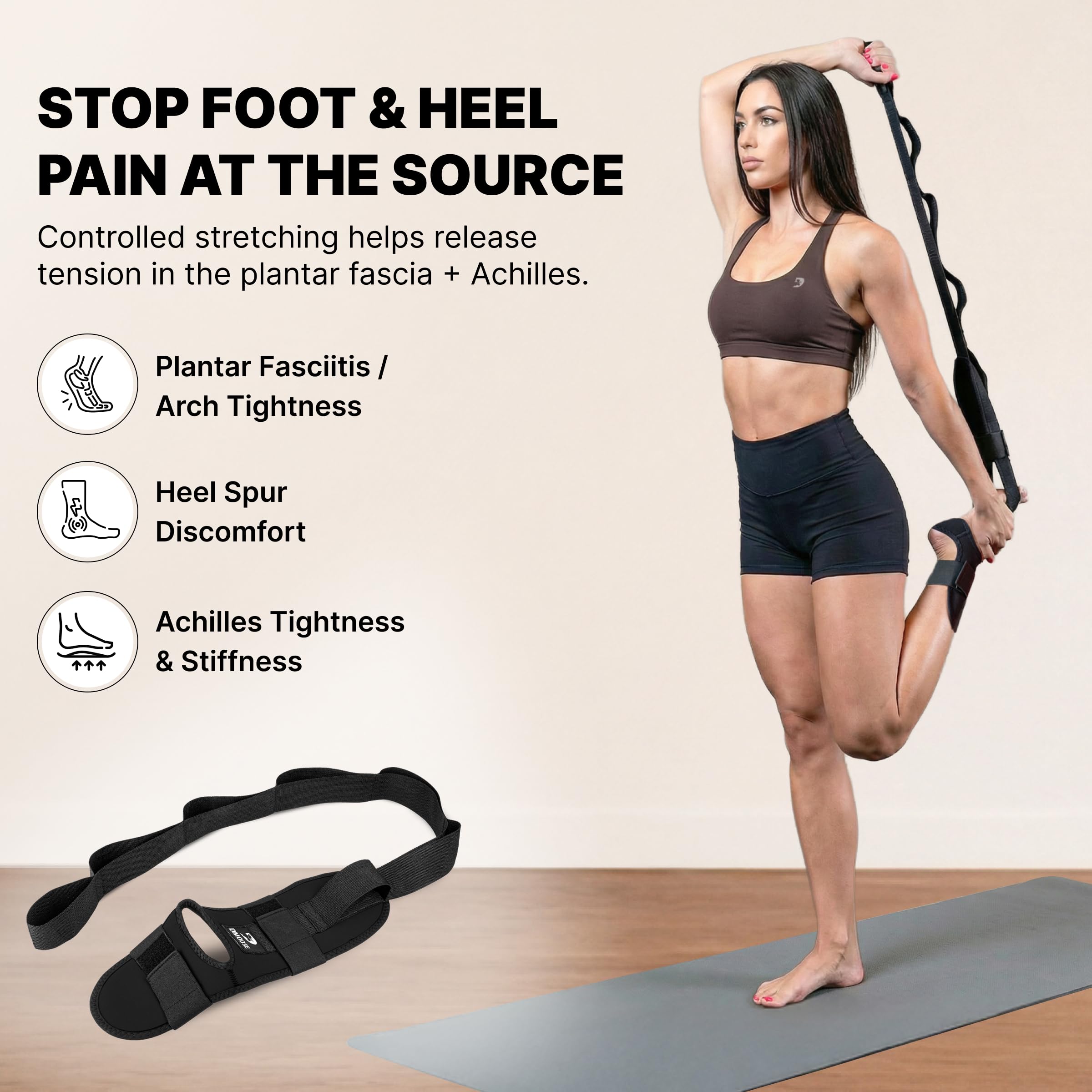 DMoose Fitness Foot & Calf Stretcher Con Cintura Di Stretching Imbottita Regolabile, Sollievo Dalla Tendinite - Cintura Di Stretching Per Le Gambe Da Yoga Per Una Maggiore Flessibilità