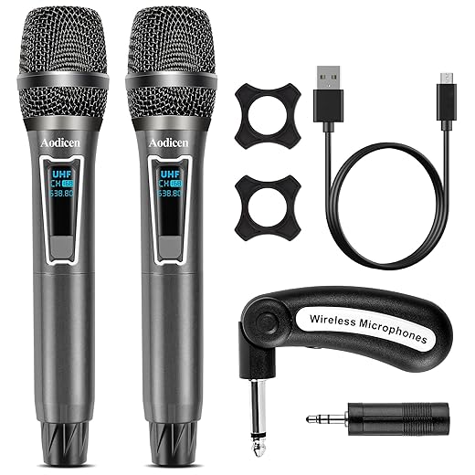 Wireless Karaoke Microphone, No Delay Handheld Microphone System with Rechargeable Receiver, Suitable for Singing, Teaching, Church, Weddings, and DJ Events (Black, 2 Microphone)