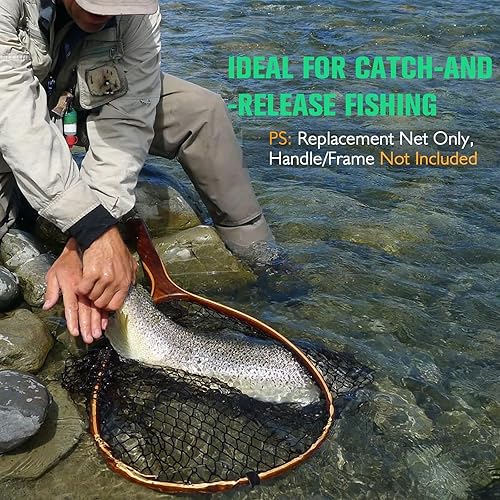 Miniatura 7 de Dovesun Red de pesca Red de aterrizaje de peces, red de repuesto plegable para pesca de agua dulce y salada, red de repuesto verde/negro, 2 colores,