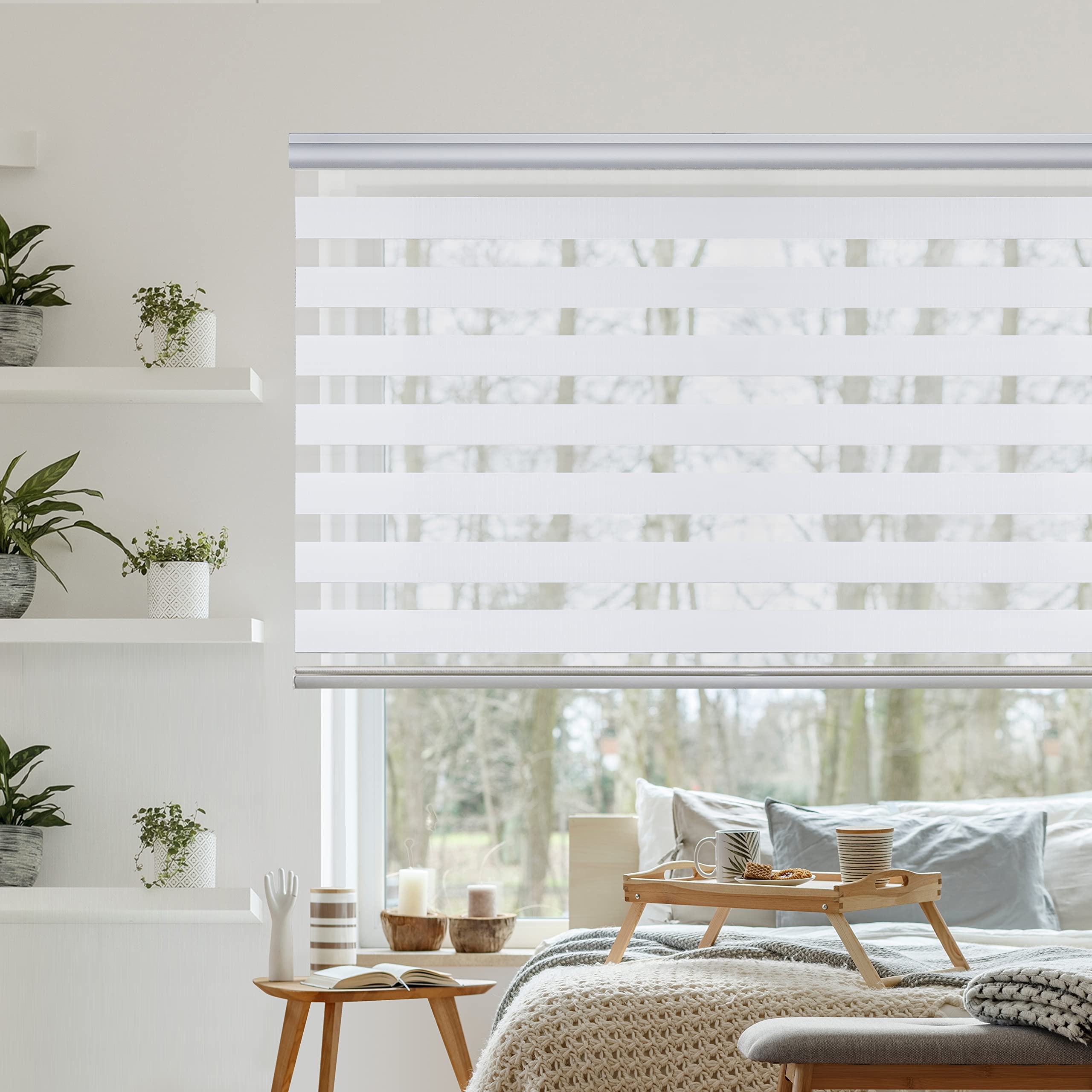 Tende a rullo per interni Giorno e Notte Premium cassonetto e catenella in alluminio, di alta qualità, Tenda a rullo per interni Doppio strato per finestra Storesdeco 180 x 250 cm Bianco