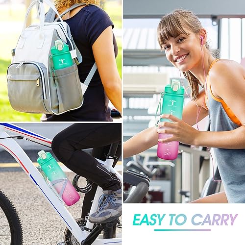 Miniatura 6 de Botella de agua motivacional con marcador de tiempo, botellas de agua de 32 onzas con tiempos para beber, a prueba de fugas y sin BPA, botella de