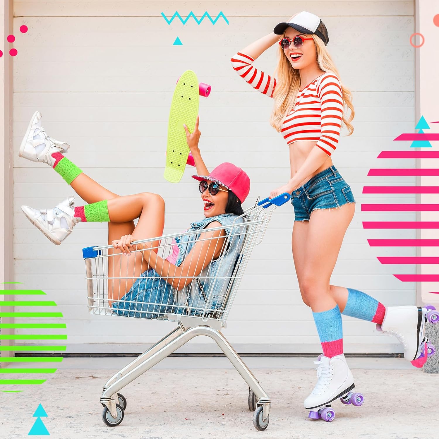 JenPen 2 Pairs 80s 90s Neon Slouch Socks for Women Valentine Galentine's Day Soft Scrunch Socks Gift Extra Long Size 9 to 10 - Image 2