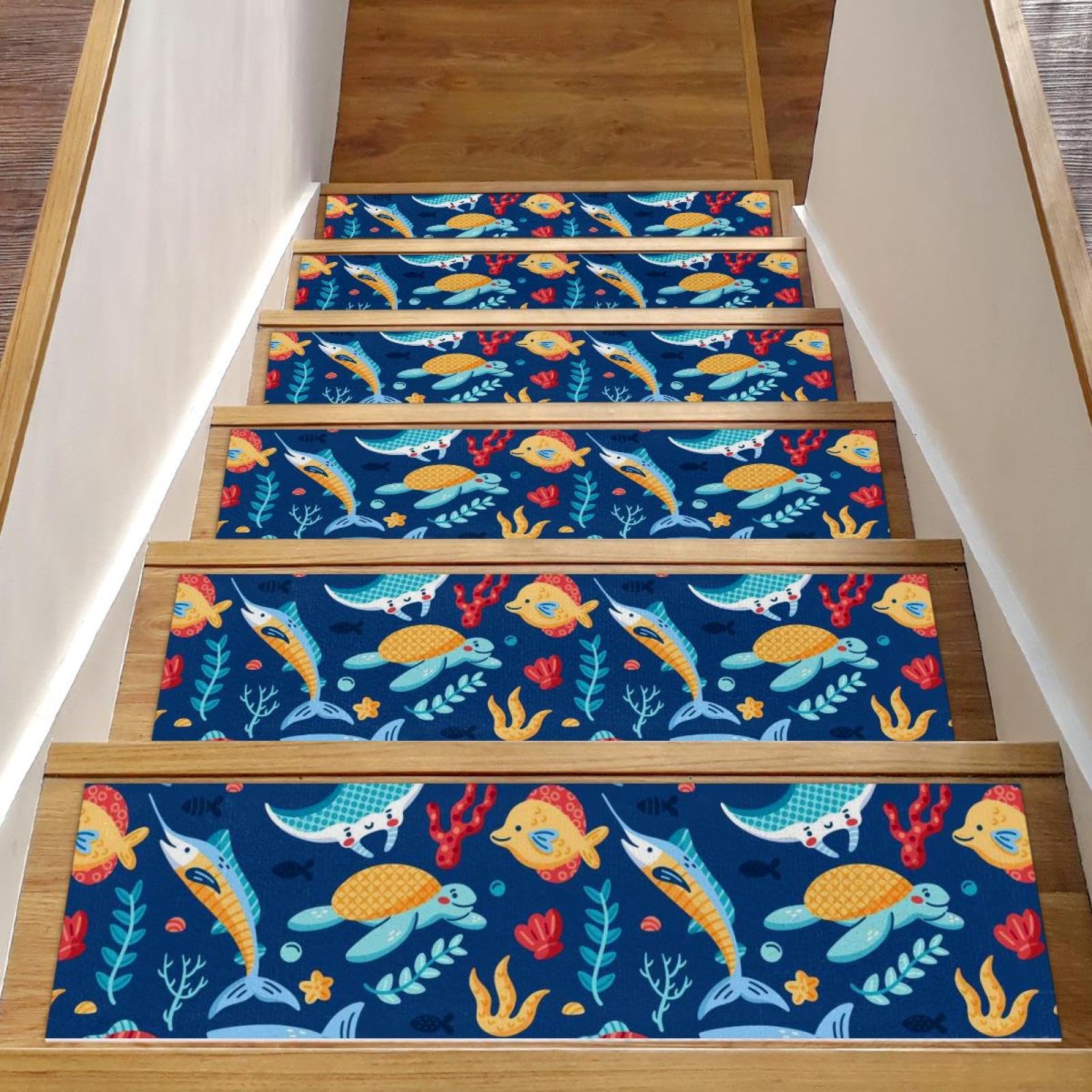 Evite caídas de ancianos con alfombras de escalera de vida marina 15 u