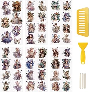 WANDIC Glitter Rub On Transfer Sticker, 6 Sheets Fairy Theme Transfer Decals Waterproof Elf Furniture Windows Craft Scrapbook Stickers for Photo Albums Greeting Cards,12 * 6in