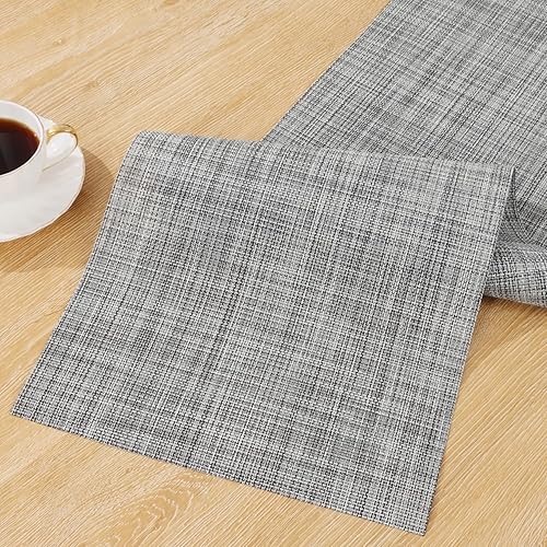 Miniatura 11 de SHACOS - Juego de 4 manteles individuales para mesa de comedor, de vinilo tejido reversible, manteles individuales fáciles de limpiar, Gris