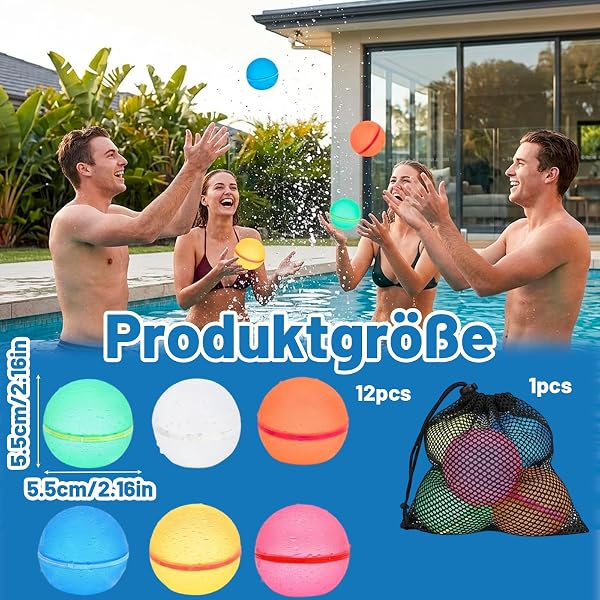 Wiederverwendbare Wasserbomben, 12 Stück Silikon Wasserspielzeug Mit Netzbeutel, Selbstschließende Wasserbälle Für Outdoor Aktivitäten, Sommer Pool Party, Familienfeste Und Strandspiele - 2